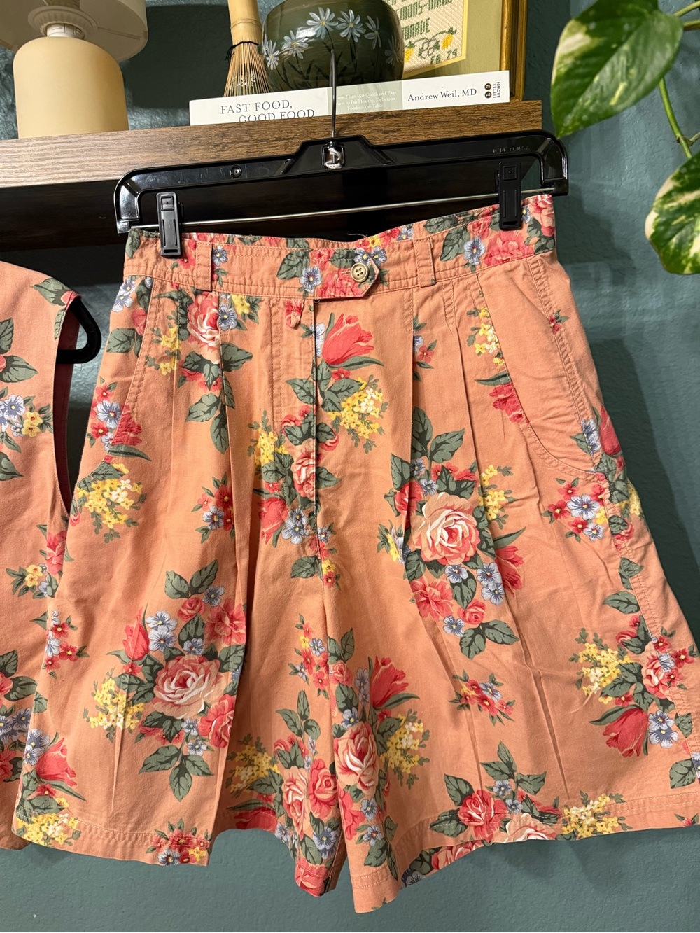 Vintage 90s London Fog Floral Vest Shorts Set Pink Rose Garden Print Cotton - Picture 4 of 12